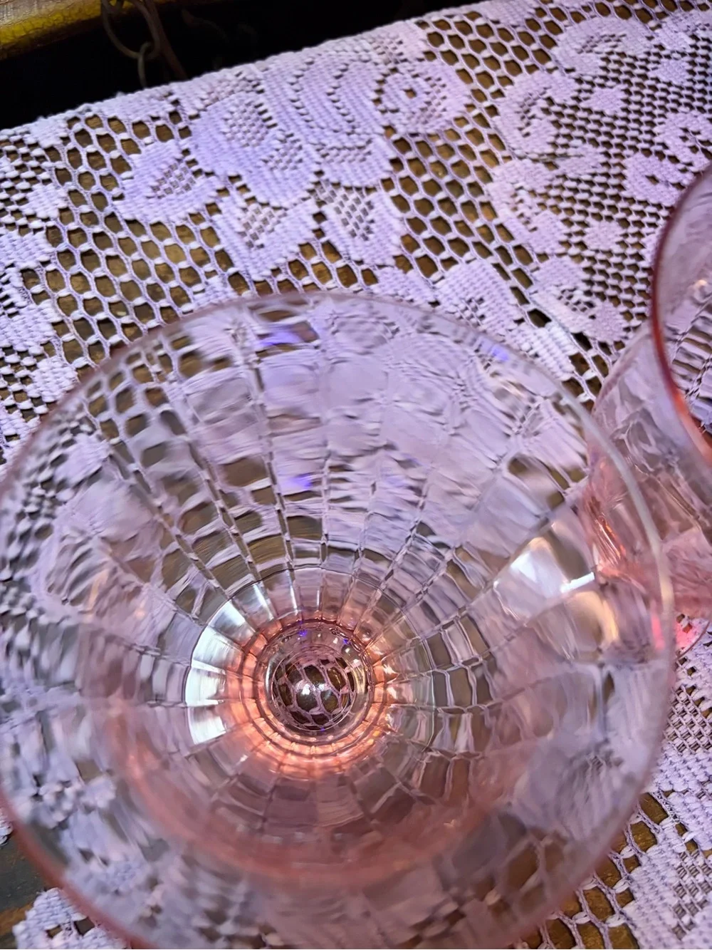 Vintage 1930s Pink Depression Glass Paneled Optic Footed Tumblers Set of 5 GLOWs